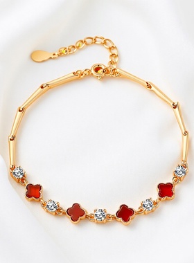 设计师足银999四叶草玛瑙手链女时尚轻奢韩版感森系ins竹节手环