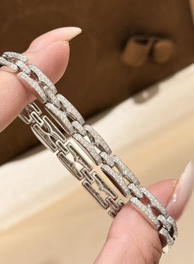 S925纯银 满钻手链镂空回字b01爆闪精致奢华贵气满钻设计感