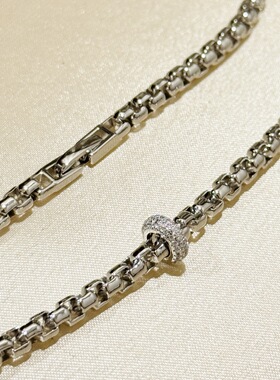 设计师S925纯银 意大利葡萄藤链条项链钻石镶嵌光面百搭重工精致