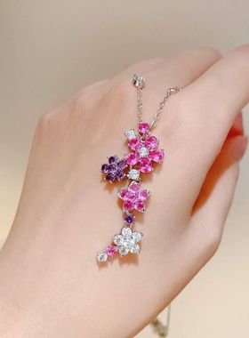 名媛之梦粉高级感紫带长款项链