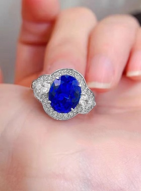 轻奢鑫葆康珠宝新款S925银9*11mm椭圆皇家蓝戒指钴蓝小妖高级轻奢