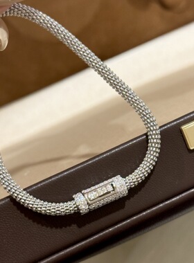 设计师s925纯银 复古气质镶钻满钻扣头葡萄藤弹簧手链感进口链条