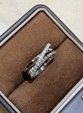 轻奢S925纯银 交叉半钻戒指精致轻奢设计感三层交叉单排钻