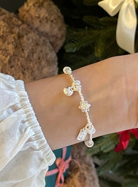 纯银手链 新款纯银925碎银子莲花福袋银手串调节银手饰送闺蜜