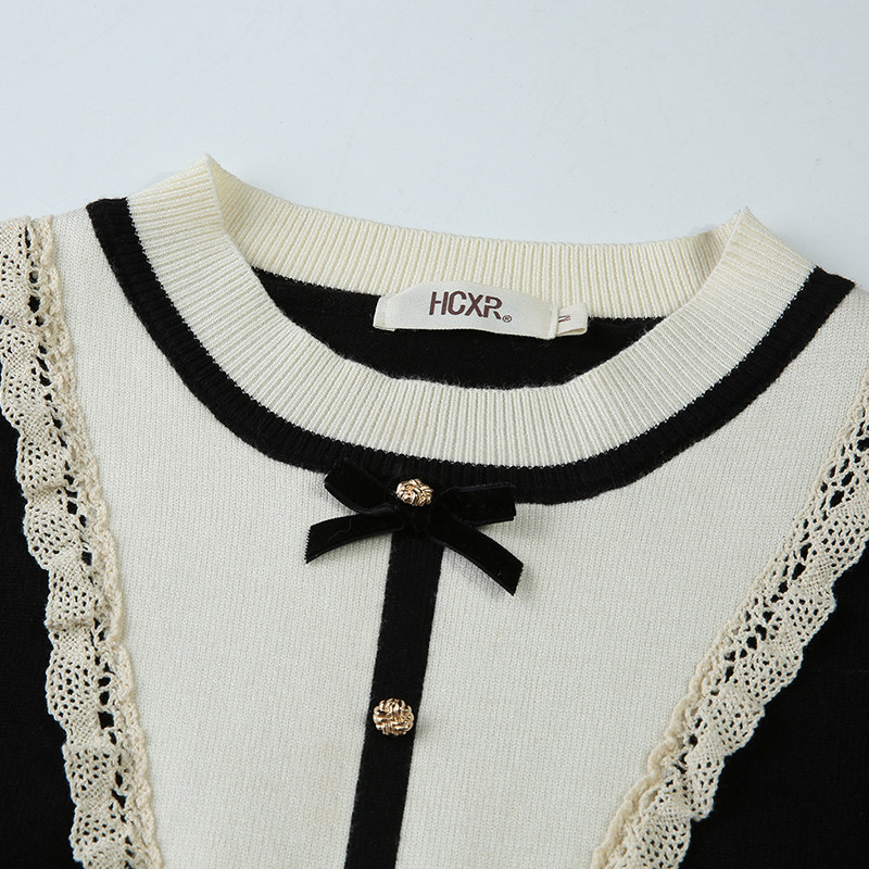 韩潮袭人撞色蕾丝小香风内搭春毛衣 韩潮袭人毛针织衫