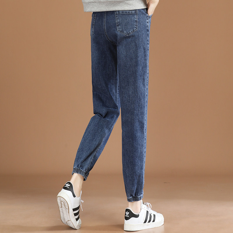 韩潮袭人松紧高腰刺绣春秋牛仔裤 韩潮袭人牛仔裤