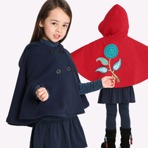 YTong small bungling girl clothes girl cloak fall plus suede children cloak fashion jacket cape and hide green big red