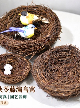 鸟窝藤编仿真鸟泡沫蛋布景客厅