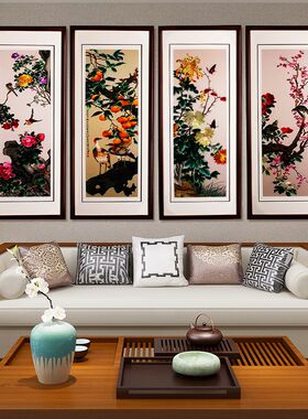 中式彩色纯手工湘绣成品挂画