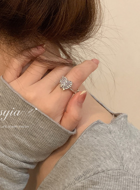 甜酷分裂爱心戒指女时尚气质ins小众设计感开口指环泰银食指戒潮