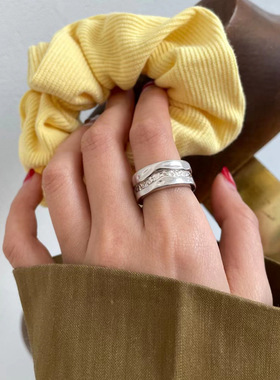 韩版S925银几何不规则戒指女复古时尚重工河流开口指环气质食指戒