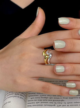 韩版S925银个性波浪戒指女复古时尚简约环绕开口指环嘻哈食指戒潮