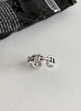 韩版S925银几何镂空猪鼻子戒指女复古时尚几何星星开口指环食指戒