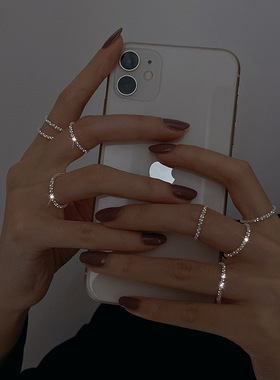 甜美满天星戒指女复古时尚S925银波光粼粼指环百搭气质嘻哈食指戒