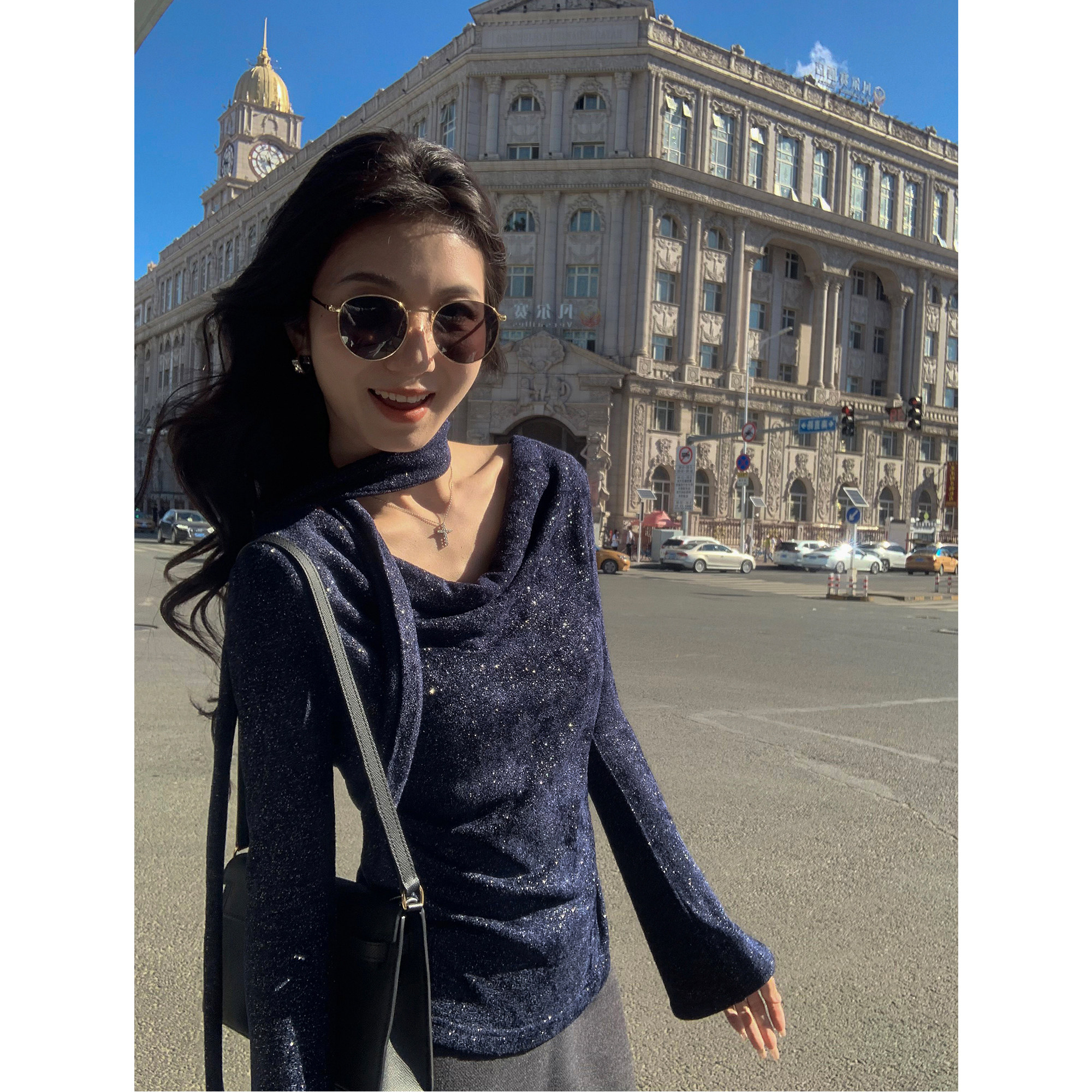 MULVAN 收藏浪漫 荡领长袖针织衫女微喇袖口修身显瘦上衣~配飘带,淘宝优惠券,粉丝福利购,淘宝优惠卷