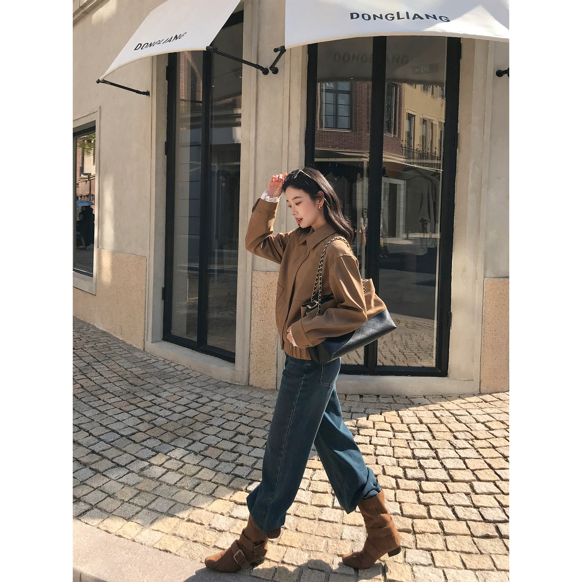 MULVAN 【现货8折】布朗尼日落 复古绒面翻领休闲夹克女短外套,淘宝优惠券,粉丝福利购,淘宝优惠卷