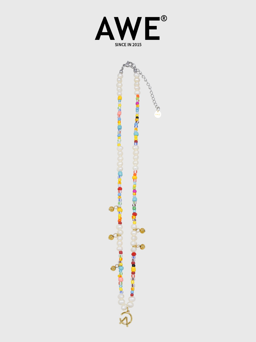 AWE官方AE字彩色串珠珍珠项链Henry刘宪华同款夏季新品情侣锁骨链 - 图2