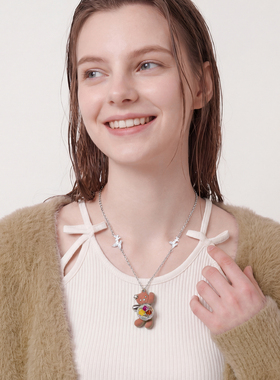 AWE设计感小众小熊项链毛衣链女