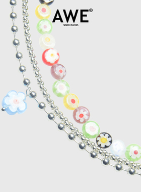 AWE敖子逸同款叠戴琉璃小花项链