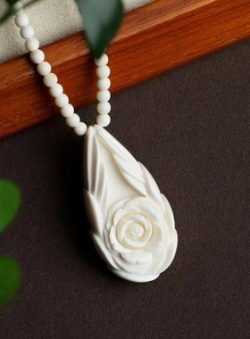 天然猛犸牙项链港工精品雕刻天使之翼吊坠