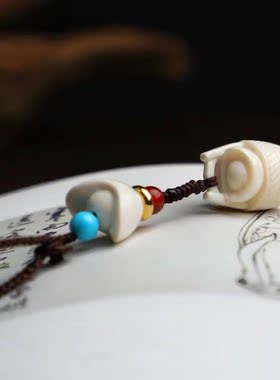 天然猛犸牙手机挂包挂手工雕刻猛犸象牙吊坠挂件