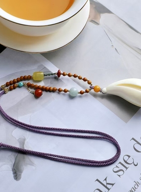 天然猛犸象牙吊坠牙雕饰品白玉兰花女士挂坠毛衣链手工