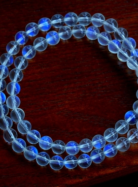 ◆冰清玉洁◆高品质玻璃体蓝月光石圆珠手链（戴两圈）玻璃体月光