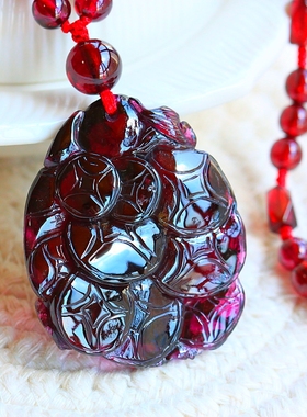 ◆福寿如意◆收藏级——硕大宝石级紫牙乌石榴石双面精雕大挂件