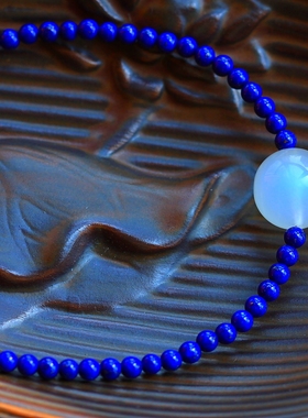 ◆青黛◆小精品——罕见蓝月光12.1mm大珠径配高品质青金石项链