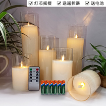 Battery One-piece Glass Electronic Candle Lamp Flame Rocking Romance Ins Home LED Atmosphere Light Wedding Arrangement