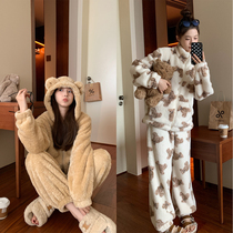 Chai Pussy Teenage Girl Cute Little Bear Pajamas Suit Women 2023 Winter New Cartoon Home Suit Series Suit