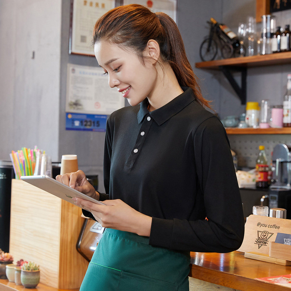工作服定制餐饮火锅店长袖男女t恤 成明威尔爱美鑫思店T恤