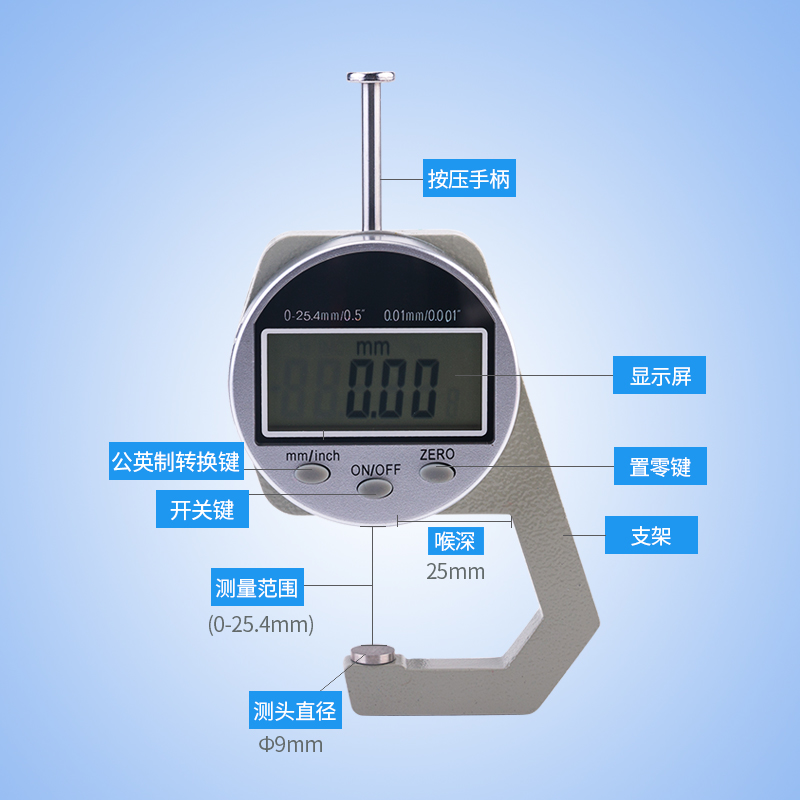 板材数显测厚规钢木板管材壁厚皮革布料测厚仪厚度0-25mm珍珠直径 - 图0