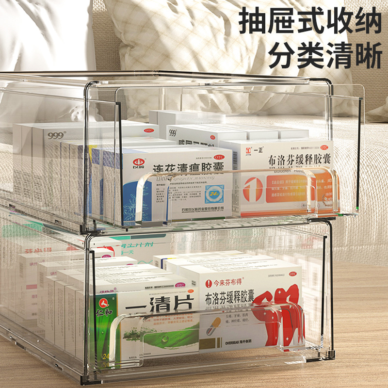 药箱抽屉式家用轻奢透明亚克力多层可叠加防尘大容量 桌面收纳盒 - 图2
