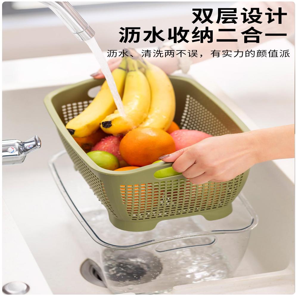 【直播专享】两件套大容量沥水篮水果盘洗菜淘米滤水蓝厨房洗菜盆 - 图0
