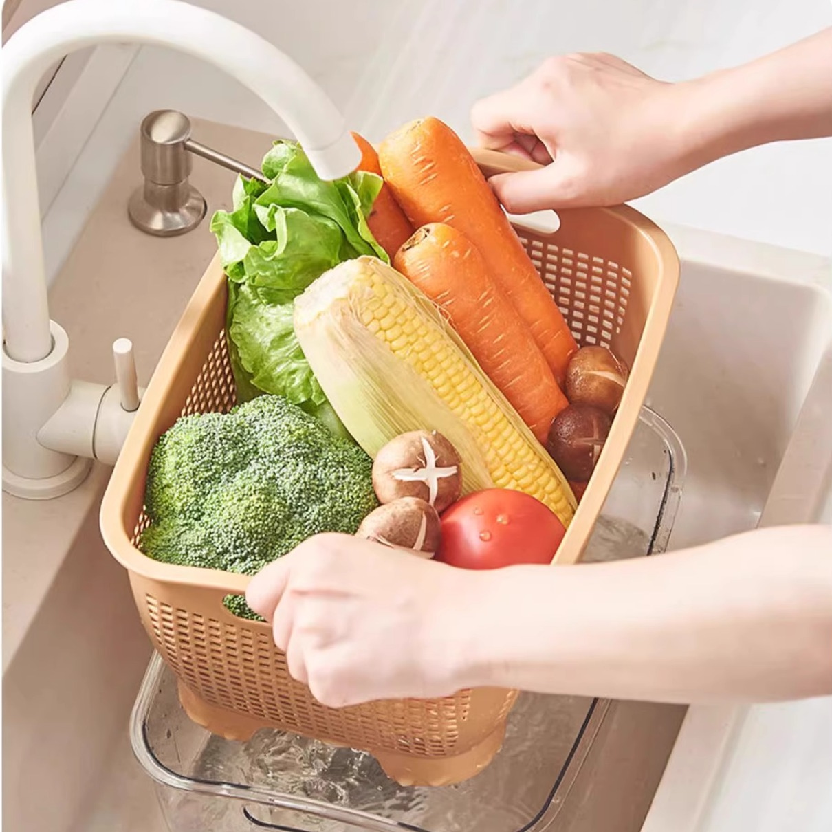 【直播专享】两件套大容量沥水篮水果盘洗菜淘米滤水蓝厨房洗菜盆 - 图2