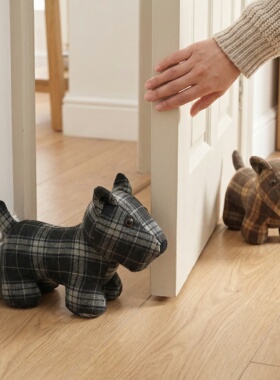 可爱格子布艺立体动物门挡摆件