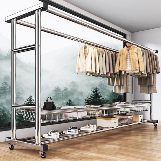 Stainless steel clothes drying rack floor-standing balcony home hanging
