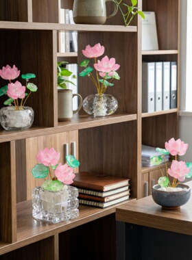 创意水晶荷叶莲花办公室工位家用