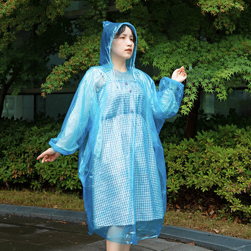 居家家加厚3丝带帽雨衣PE成人儿童外套 便携式长款全身一次性雨披 - 图0
