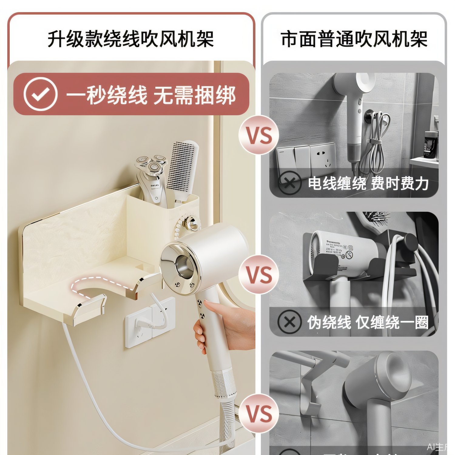 吹风机置物架壁挂免打孔卫生间浴室多功能电吹风挂架高颜值风筒架,淘宝优惠券,粉丝福利购,淘宝优惠卷