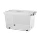 Transparent storage box with plastic clothes and toys