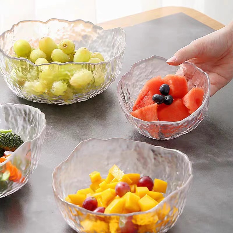 轻奢锤纹金边玻璃碗沙拉碗碟套装家用水果盘创意北欧风餐具甜品碗 - 图2