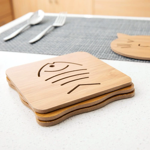 Семейный деревянный мультяшный нескользящий креативный настольный коврик, милая чайная чашка