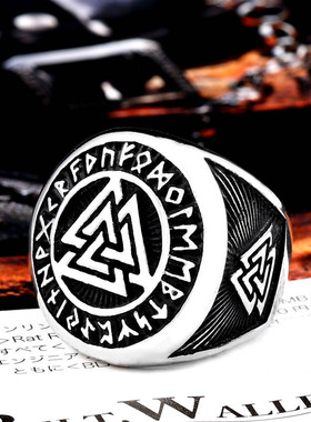 奥丁钛钢戒指男潮嘻哈卢恩符文