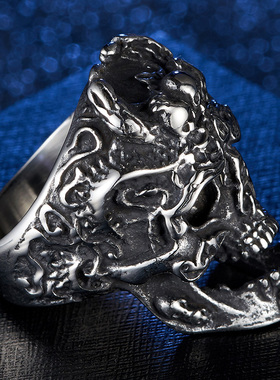 朋克骷髅嘻哈霸气潮男单身戒指