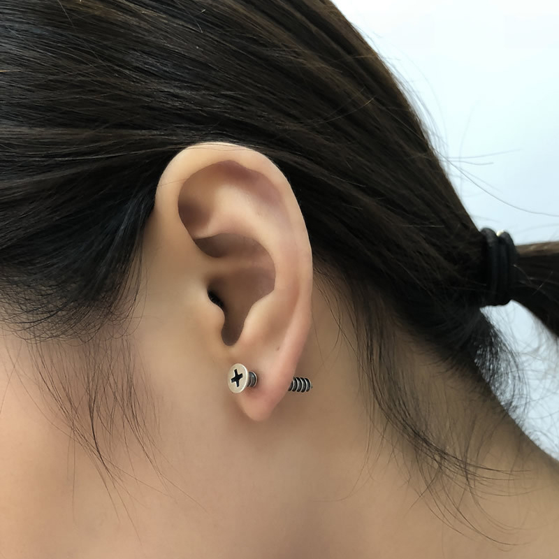 纯银螺丝钉耳钉2019新款潮个性夸张防过敏耳钉男潮人街头朋克单只 - 图2