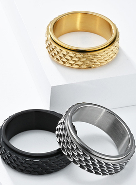 男钛钢复古龙鳞戒指龙形转动国潮