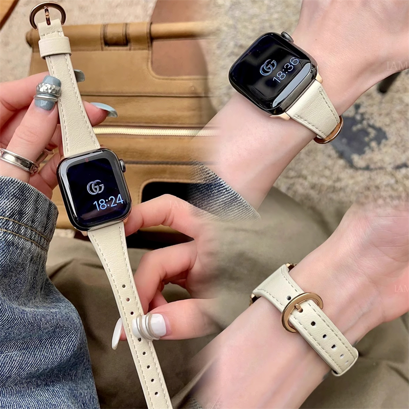 适用苹果S9手表带iwatch8真皮表带7/6se夏季细新款女生小蛮腰腕带 - 图0