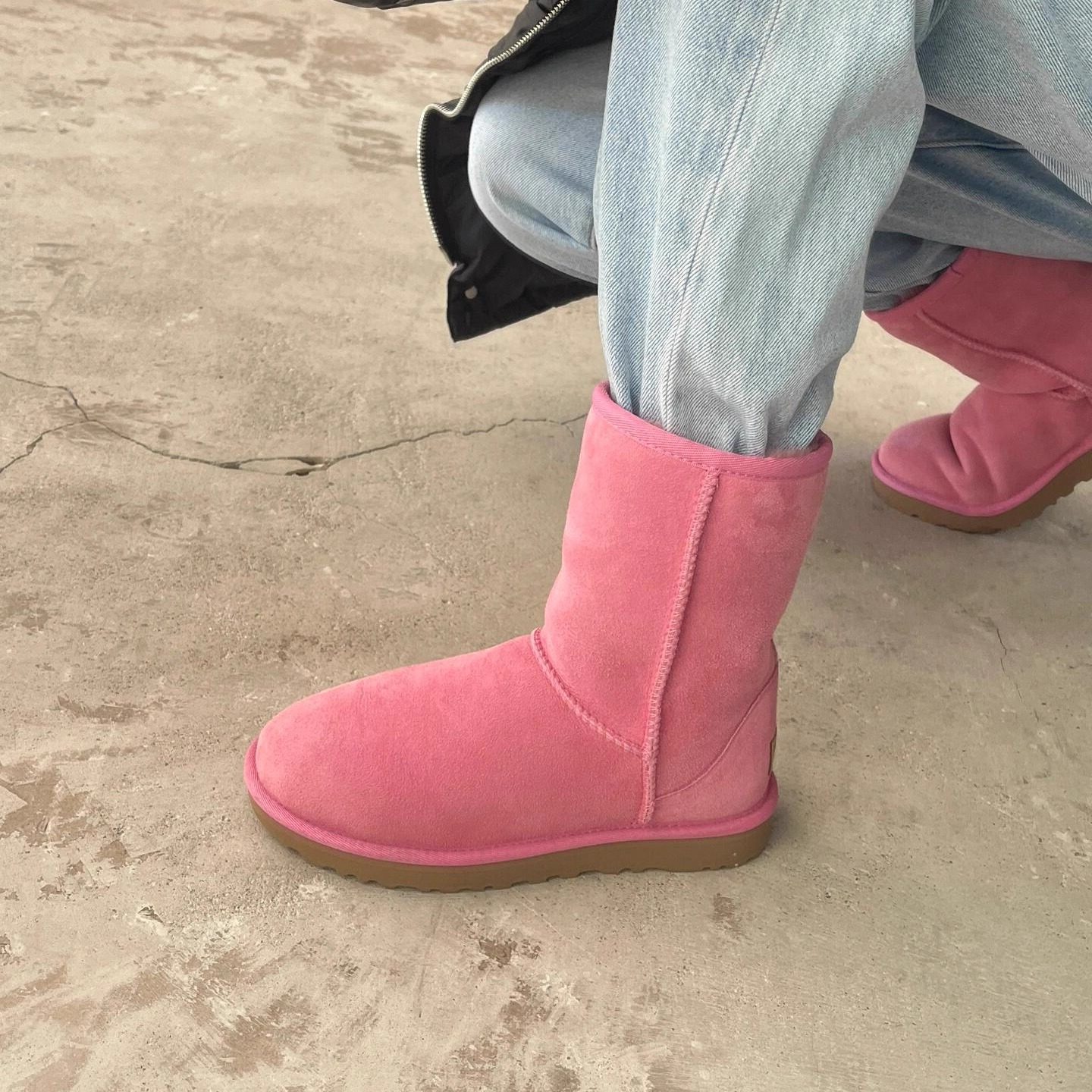 羊皮毛一体雪地靴2025新家复古风圆头套筒粉红色雪地棉加绒中筒靴,淘宝优惠券,粉丝福利购,淘宝优惠卷